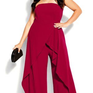 City Chic Attract Jumpsuit Red Currant Size 18 worn twice